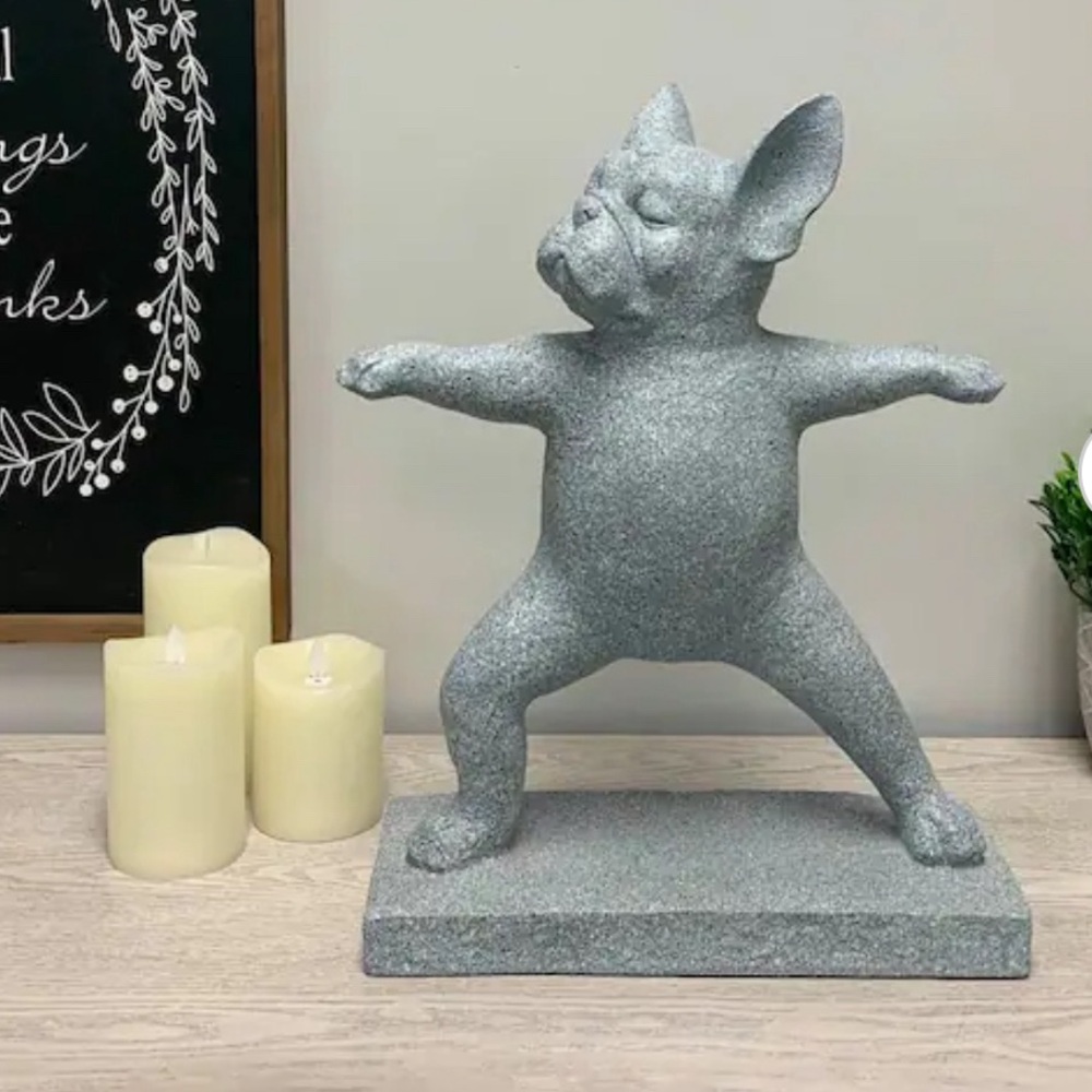 Cool Gray 17 in. Yoga Dog French Bulldog Statue Yogi Dog Sculpture Hemsley